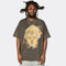 Camiseta Holgada Cuello Redondo Estampado Vintage Desgastado