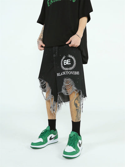 Pantalones Cortos Denim Rotos Hombre Estilo Urbano Pierna Ancha - Image 11