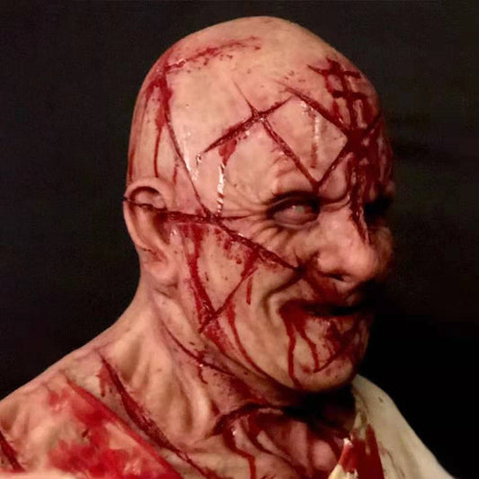 Máscara de Anciano Calvo con Cicatrices y Sangre para Fiestas de Terror