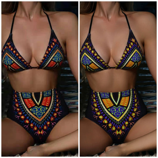 Bikini Floral de Cintura Alta para Mujer