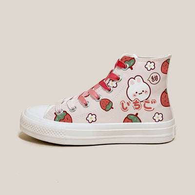 Zapatillas Altas de Lona con Diseño Adorable de Fresa y Conejo para Mujer - Image 9