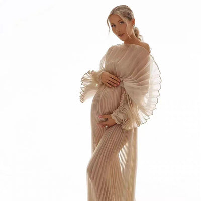Vestido Largo Plisado Transparente para Embarazadas con Vientre Pronunciado - Image 3