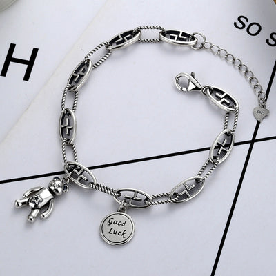 Pulsera y Collar de Plata Tailandesa con Osito de la Suerte - Image 4