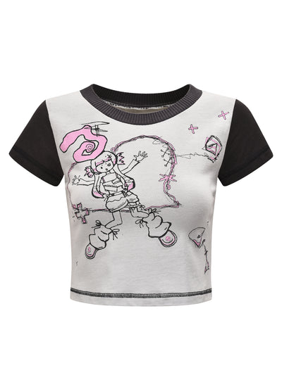 Camiseta Gris Claro para Niña con Estampado Pintado a Mano - Image 10