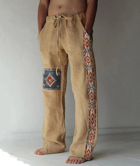 Pantalones Casuales Sueltos de Lino Estampado para Hombre - Image 11