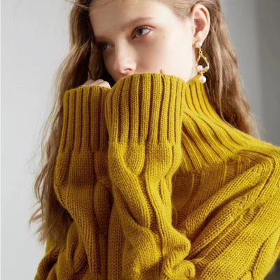 Suéter de Cuello Alto Tejido Grueso Estilo Relajado para Mujer - Image 8