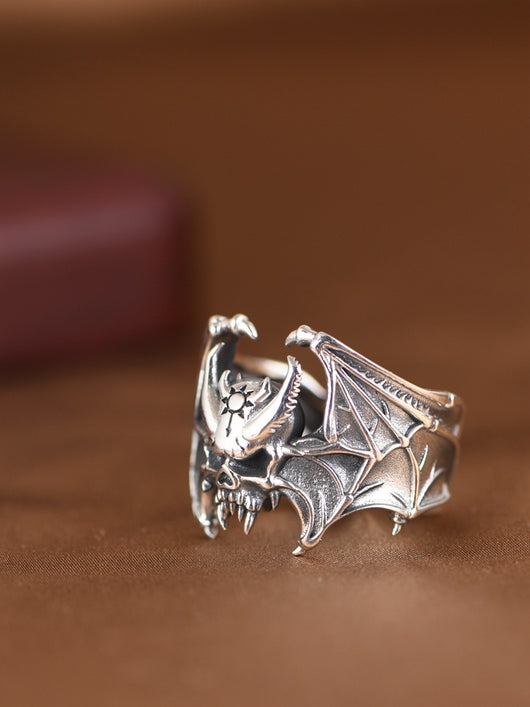 Anillo Abierto Calavera Murciélago en Plata S925 - Estilo Retro Personalizado - Image 14