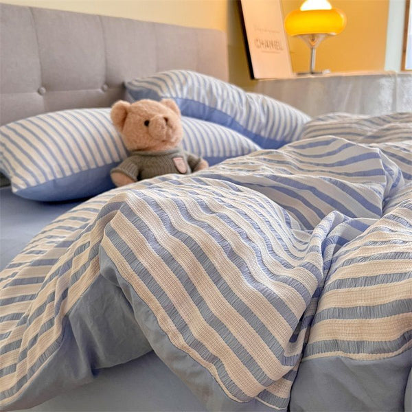 Juego de Cama Acolchado Estilo Coreano a Rayas 4 Piezas - Image 7
