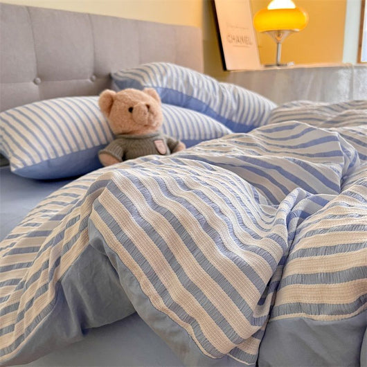 Juego de Cama Acolchado Estilo Coreano a Rayas 4 Piezas - Image 7