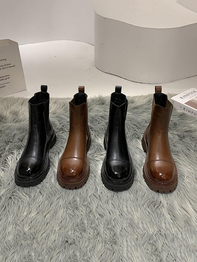 Botas Plataforma Retro British Style en Terciopelo Marrón - Botas Skinny para Invierno - Image 6