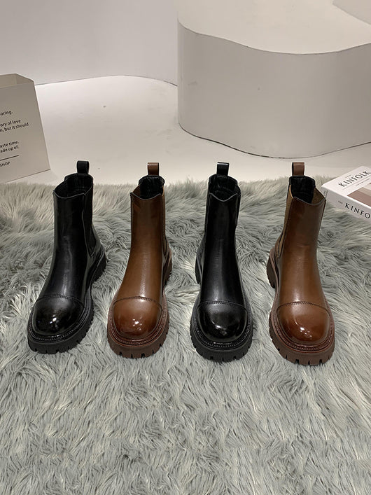 Botas Plataforma Retro British Style en Terciopelo Marrón - Botas Skinny para Invierno - Image 6