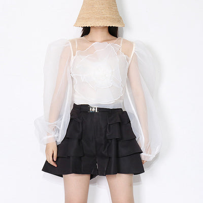 Blusa Cuello Redondo con Mangas Abullonadas y Flores en Relieve - Image 27