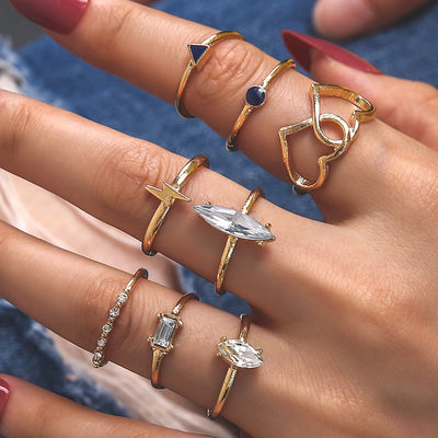 Anillos Bohemios Corazón Amor Rayo Zircón - Set de 8 Piezas - Image 4