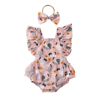 Vestido Infantil Pollo Cartoon con Mangas Volantes - Image 6