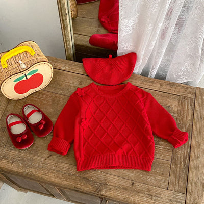 Falda Suéter Tejida de Algodón con Patrón Rombo para Niñas - Image 9