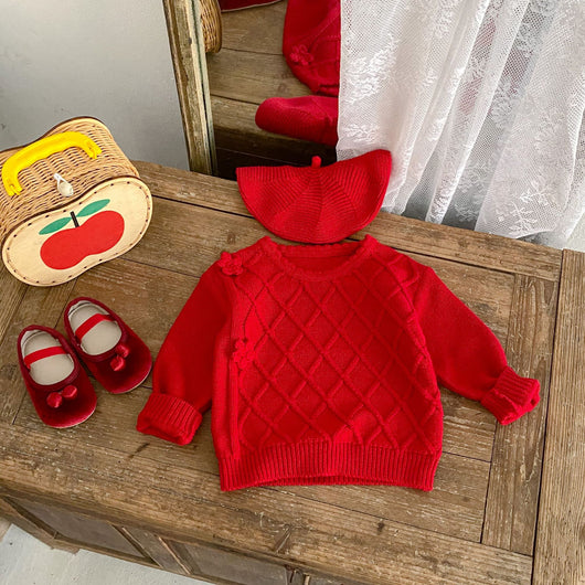 Falda Suéter Tejida de Algodón con Patrón Rombo para Niñas - Image 9