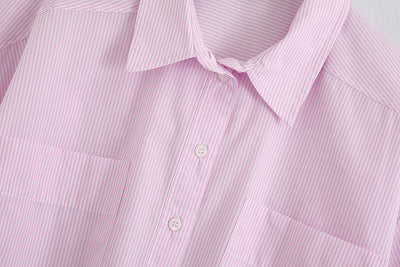 Camisa Rayada de Manga Corta con Solapa y Doble Bolsillo - Image 7