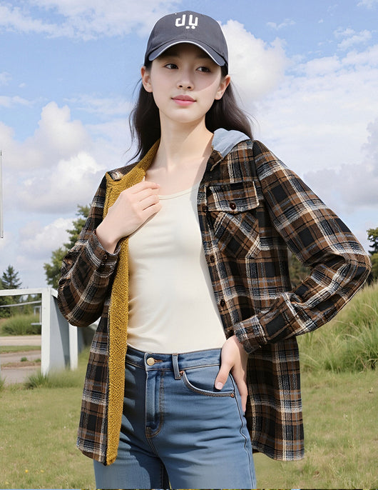 Camisa Cuadros Holgada con Capucha para Mujer - Image 15