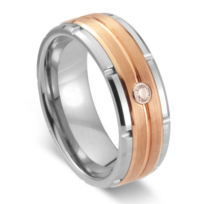 Anillo de Pareja Acero Tungsteno Chapado en Oro con Diamante - Image 5