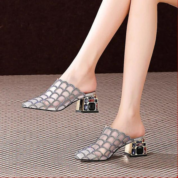 Sandalias Baotou con Tacón Grueso y Malla Transpirable para Mujer
