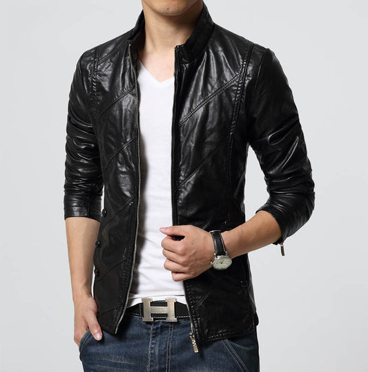 Chaqueta de Cuero PU Casual Talla Grande Corte Slim Coreano