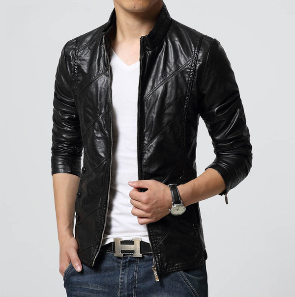 Chaqueta de Cuero PU Casual Talla Grande Corte Slim Coreano