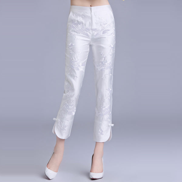 Pantalones Casuales Bordados Slim Fit Tipo Capri - Tendencia Actual