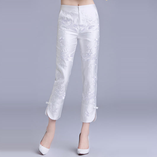 Pantalones Casuales Bordados Slim Fit Tipo Capri - Tendencia Actual - Image 2