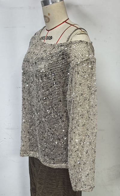 Blusa Suéter Holgada con Lentejuelas y Detalles Calados - Image 24