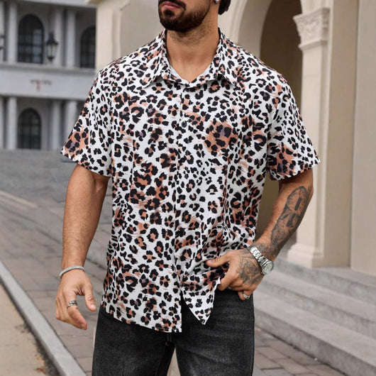 Camisa Elástica Estampado Leopardo de Cuatro Costados para Hombre - Image 4