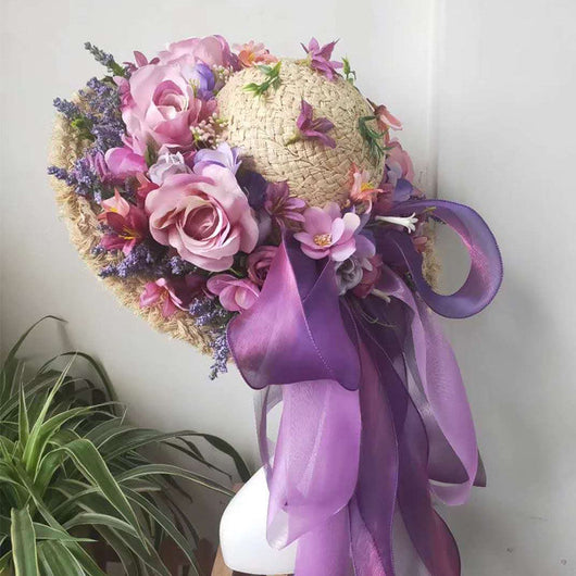 Sombrero de Paja Púrpura con Flor para Mujer - Estilo Raffia - Image 3
