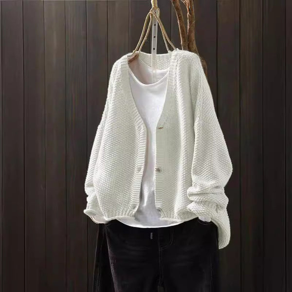 Cardigan de Punto V-Neck Casual Versátil para Otoño