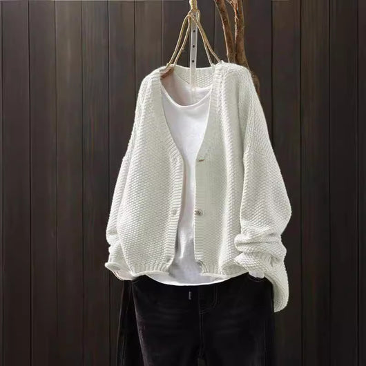 Cardigan de Punto V-Neck Casual Versátil para Otoño
