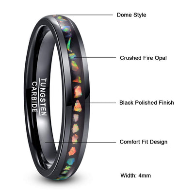 Anillo de Acero Tungsteno Dome Plata Negra con Ópalo Incrustado para Mujer - Image 4