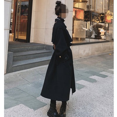 Abrigo de Lana Gruesa Negro Elegante para Mujer - Image 3