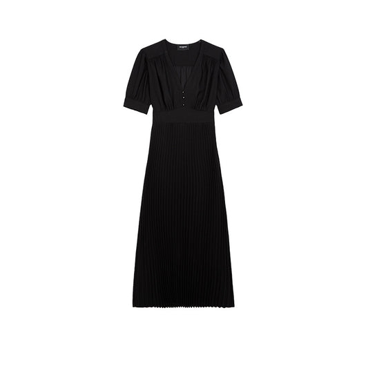 Vestido Largo Negro Elegante con Escote V y Cintura Alta - Image 3