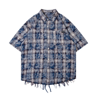 Camisa Americana Tie-dye Cuadros Manga Corta con Estilo - Image 6