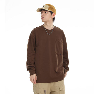 Camiseta Suelta de Cuello Redondo Manga Larga Básica para Hombre - Image 3
