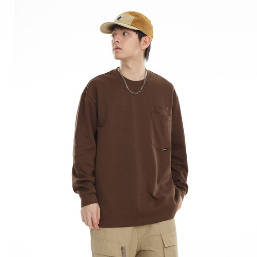 Camiseta Suelta de Cuello Redondo Manga Larga Básica para Hombre - Image 3
