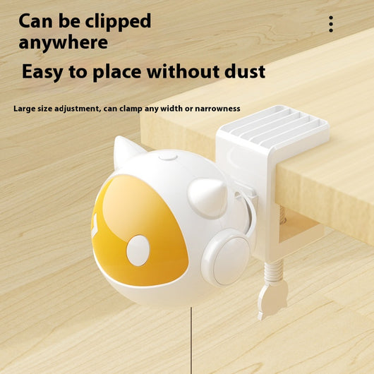 White and yellow electric cat toy with a telescopic string and a grey fluffy ball, designed to clamp onto surfaces. - Image 4