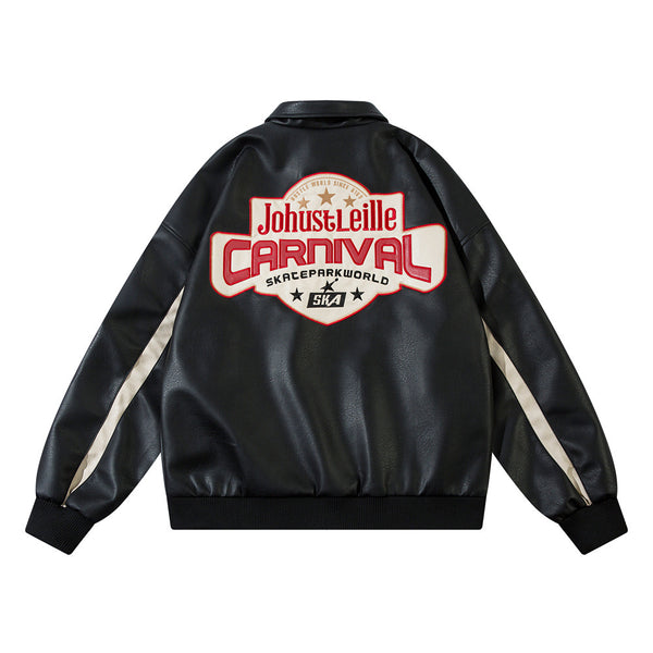 Chaqueta de Cuero Suelta con Letras Bordadas Estilo Europeo Americano