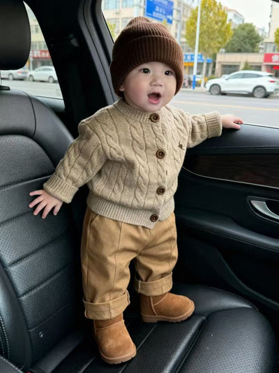 Suéter Tejido Grueso Estilo Coreano para Niño Otoño-Invierno en Khaki con Bordado - Image 16