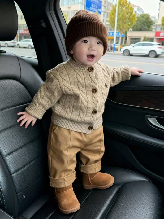 Suéter Tejido Grueso Estilo Coreano para Niño Otoño-Invierno en Khaki con Bordado - Image 16
