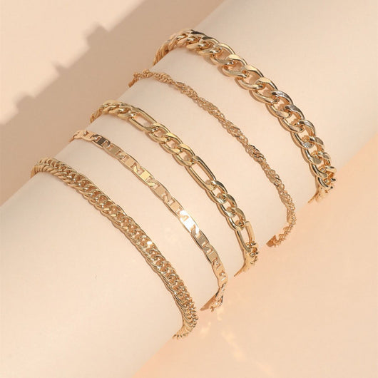 Set de 5 Tobilleras Cadena Serpiente Retro Metal Elegante - Image 3