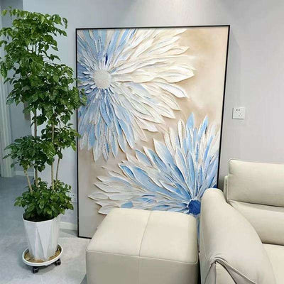 Cuadro Abstracto de Flores Azul y Blanco – Pintura al Óleo Moderna sobre Lienzo - Image 8