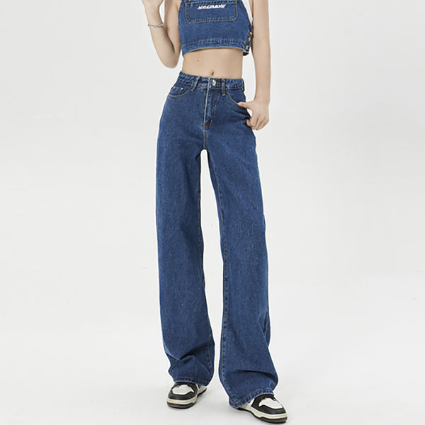 Jeans Rectos Amplios con Efecto Adelgazante y Drapeado Fluido