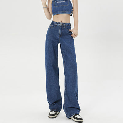 Jeans Rectos Amplios con Efecto Adelgazante y Drapeado Fluido