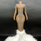 Vestido Largo Elegante Backless con Diamantes Brillantes y Manga Larga