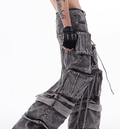 Pantalones Overol Estilo Americano Desgastado con Costuras de Cuerda - Image 7
