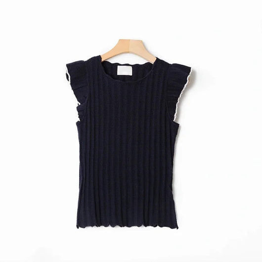 Blusa Jacquard Cuello Redondo con Volantes y Mangas Aleteo Ajustada - Image 5